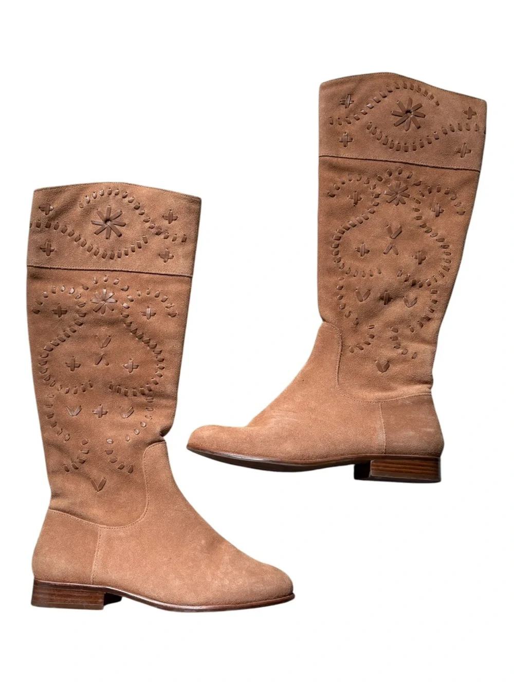 Jack Rogers Tara Suede Riding Boots Signature Stitching Tan | Women's 8